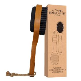 Pumice Stone for Feet Foot Brush with Handle 2 in 1 Natural Wood Pedicure Scrubber for Shower Double Sided Pumice Foot File with Brush for Callus