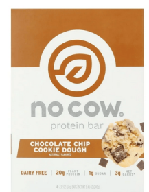 No Cow Vegan Protein Bars, Chocolate Chip Cookie Dough, 4 Pack