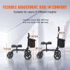 VEVOR Folding Knee Scooter, Carbon Steel Steerable Knee Walker with Height-Adjustable Handlebar & Knee Pad, All-Terrain Solid Wheels, Dual Brakes