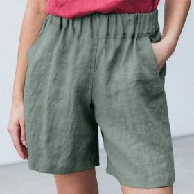 Cotton Linen Solid Shorts Female Elastic Waist Knee-length Pocket Short Women 2021 Summer Fashion Thin Soft Women's Homewear (Color: Army Green, size: 4XL)
