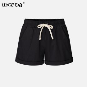 Running Gym Sports Women Shorts Wide Leg Drawstring Elastic Waist Lace up Short 2021 Summer Solid Loose Casual Female Bottoms (Color: Black, size: XXXL)