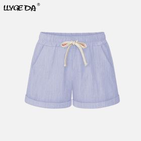 Running Gym Sports Women Shorts Wide Leg Drawstring Elastic Waist Lace up Short 2021 Summer Solid Loose Casual Female Bottoms (Color: Sky Blue, size: XXL)