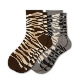 Sierra Socks Zebra Pattern Hi Anklet Casual Cotton Women's 2 Pair Pack (Color: Brown, Gray)