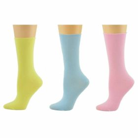 Women's Bamboo Socks - Roll Top Colorful Crew (Color: Pink, Blue, Yellow)
