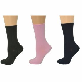 Women's Bamboo Socks - Roll Top Colorful Crew (Color: Navy, Brown, Pink)