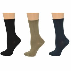 Women's Bamboo Socks - Roll Top Colorful Crew (Color: Black,Tan, Charcoal)