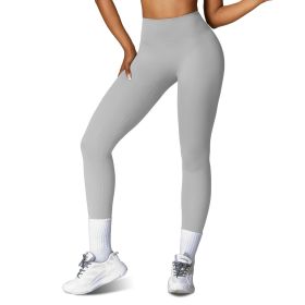Women's High Waist Workout Leggings - Tummy Control (Color: Grey, size: L)