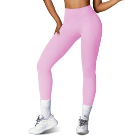 Women's High Waist Workout Leggings - Tummy Control (Color: Pink, size: XL)