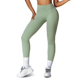 Women's High Waist Workout Leggings - Tummy Control (Color: Green, size: XL)