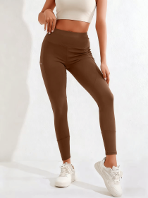 New autumn and winter high waisted, waist cinching, hip lifting fitness yoga pants, warm outdoor running and fitness pants (Color: khaki, size: XXL)