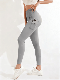 New autumn and winter high waisted, waist cinching, hip lifting fitness yoga pants, warm outdoor running and fitness pants (Color: dark gray, size: L)