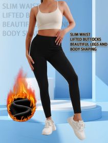 New autumn and winter high waisted, waist cinching, hip lifting fitness yoga pants, warm outdoor running and fitness pants (Color: Black, size: XL)