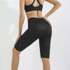 Black high waisted yoga pants, women's abdominal control fitness shorts, tight running pants for exercise and running, portable pocket design